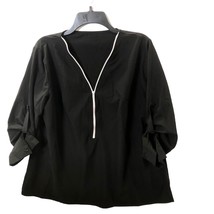 Womens Plus XXL Black Zipper Front Blouse Long Sleeve Button to 3/4 in Shirt Top - £17.69 GBP