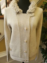Gap 100% Wool Cream Cardigan Sweater 2 Pockets 7 Buttons Size Medium - £25.89 GBP
