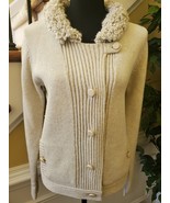 Gap 100% Wool Cream Cardigan Sweater 2 Pockets 7 Buttons Size Medium - $45.28 CAD