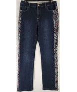 Logo Jeans Womens 8 Blue Denim Mid Rise Floral Embroidered Straight Leg ... - £31.06 GBP