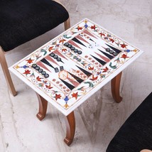  White Marble Top Backgammon Table Indoor Handmade Game With Wooden Stand Arts - £778.49 GBP