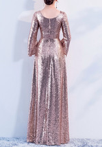 Rose-Gold Maxi Sequin Dress Women Custom Plus Size Sequin Evening Gowns image 3