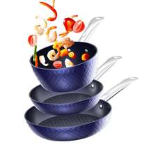 Frying Pan Sets Non Stick 3Pieces Blue 3D Diamond Cookware - $106.39