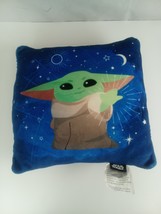 Star Wars The Mandalorian Baby Yoda Grogu Pillow Blue Stars 11.5&#39; X 11.5&quot; - $8.72