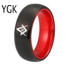 Wedding Jewelry Ring For Masonic Mason Men&#39;s  Black Tungsten with Red Anodized A - £29.16 GBP