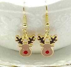 New Cute Miniature Rudolph Reindeer Dangle Earrings - $6.00