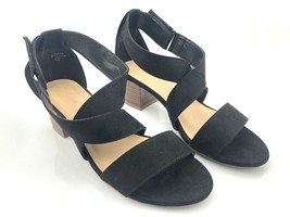 Lov Mark Women&#39;s Black Suede Shoes Safina Criss Cross Strap Wood Grain Heel $45 - £29.22 GBP