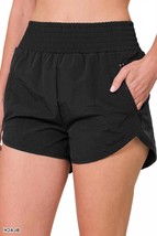 Zenana windbreaker smocked waistband running shorts Black - $22.77+