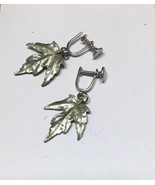 Bergamot Brass Works, Leaf Earrings, 1975, screw back, silver-tone - $562.72 MXN