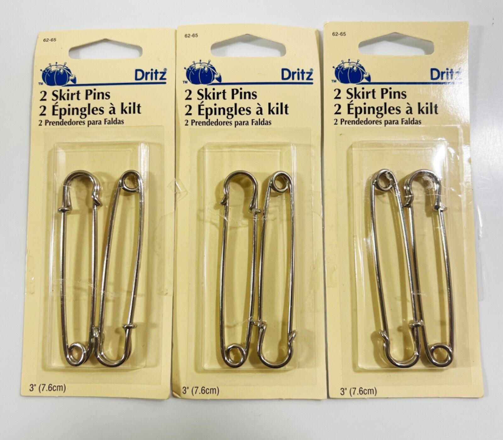 LOT OF 3 Packages  DRITZ Pins 3” Chrome SKIRT/KILT/BLANKETS  #62  (6 PIN... - $10.88