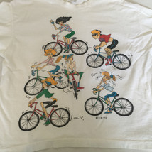 1990s new wave style t shirt funny girls riding bicycle graphics - $19.75