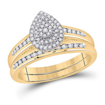 10kt Yellow Gold Round Diamond Pear Bridal Wedding Ring Band Set 1/3 Ctw - £619.40 GBP