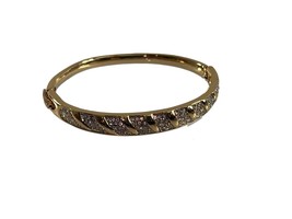 Vintage Gold Tone Rhinestones Bracelet Bangle Spiral Wave Pattern Sparkle - £11.61 GBP