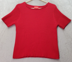 Liz Claiborne Sweater Top Womens Petite Small Red Ribbed Short Sleeve Round Neck - £17.80 GBP