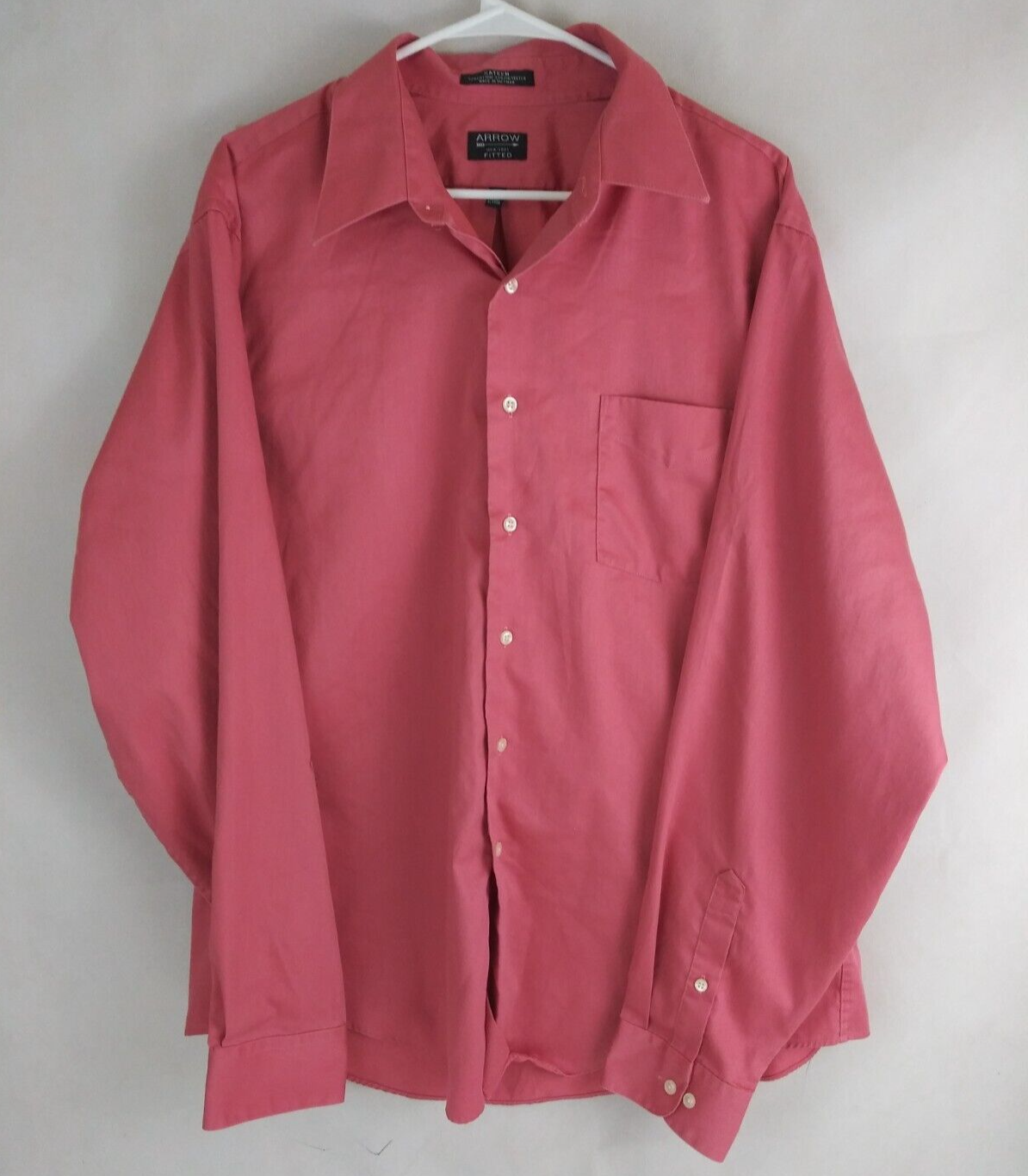 Primary image for Arrow Fitted Wrinkle Free Men's Melon Pink Casual Dress Shirt Size XL