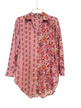 Knox Rose Womens Top Pink Floral 1X Button Up Shirt Long Sleeve High Low Hem - £14.73 GBP