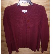 Women's Caribbean Joe Cardigan Thick Burgundy Medium Cable Knit Button - $13.50