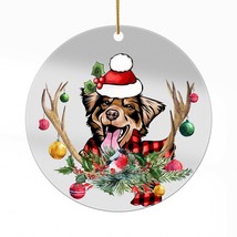 Cute Golden Retriever Dog Antlers Reindeer Christmas Ornament Acrylic Gi... - $16.78