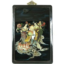 Vintage Asian Art Reverse Painting on Glass Framed Brass Hardware Man an... - £41.39 GBP