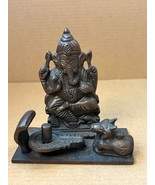 Vintage Brass Statue Ganesh Ganesha Elephant Nandi Shiva Linga Hindu Bud... - $38.61