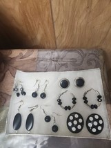 Lot of 7 Vintage Silver Tone Black Pierced Earring Sets - $26.72
