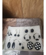 Lot of 7 Vintage Silver Tone Black Pierced Earring Sets - $488.39 MXN