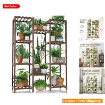 Versatile 4-Tier Plant Shelf - Holds 11-25 Pots in Carbonized Wood Design - $60.34