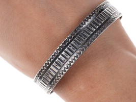 Vintage Stamped silver Navajo Cuff bracelet - £129.50 GBP