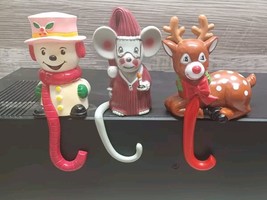 3 Vintage Sun Hill Ind. Plastic Christmas Stocking Holders Snowman, Mouse, Deer - £18.00 GBP