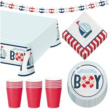 Nautical Boy Baby Shower Party Pack Dessert Plates, Napkins, Cups, Table... - £16.17 GBP
