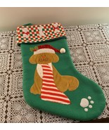 Cute Dog Christmas Stocking 17 Inch Green Bone Design Applique Tan Dog S... - £10.31 GBP