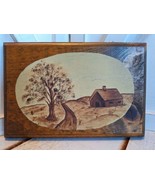 Vintage Hand Painted Wood Block Farmhouse Scenery Neutral Colors Signed ... - £13.97 GBP
