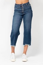 Judy Blue high waist button fly destroyed hem crop wide jean Medium Wash - $26.73+