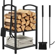 Elegant 29in Indoor Firewood Holder with Rustproof Tools - Space-Saving ... - $143.50