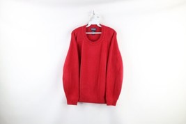 Vtg 90s Lands End Womens Large Faded Blank Cotton Knit Crewneck Sweater Red USA - £39.52 GBP