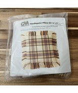 Vintage Columbia Minerva Needlepoint Pillow Kit 14x14 Brown Orange Plaid... - £22.38 GBP