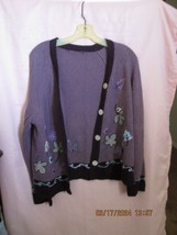 Purple Floral Applique Cashmere Cardigan XL - $20.00