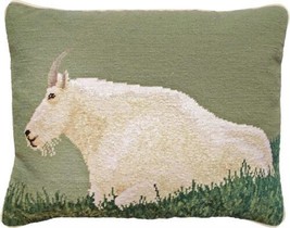 Throw Pillow Needlepoint Mountain Goat Standing Right 16x20 20x16 Sage Green - £231.01 GBP