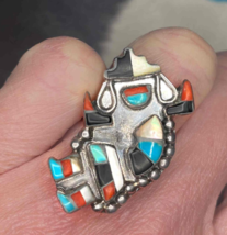 American Indian Ring Coral Turquoise Sterling Silver Ring - $7,560.36 MXN