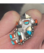 American Indian Ring Coral Turquoise Sterling Silver Ring - $7,560.36 MXN