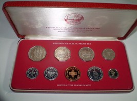 1978 Republic of Malta Decimal Proof 9 Coin Set Franklin Mint with Case ... - £39.48 GBP