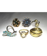 Vintage to New Rhinestone Faux Pearl Fashion Ring Lot of 6 C33868 - £23.36 GBP