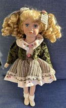 Porcelain Limbs 12&quot; Doll Soft Body Blond Curly Hair Ponytails Tweed Dres... - $15.99