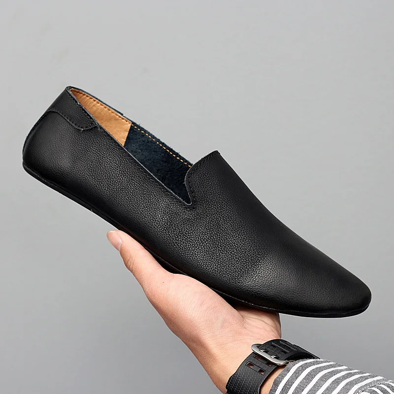 New Fashion Men Leather Flats Shoes Comfortable Man Casual Shoes Slip on... - £27.95 GBP