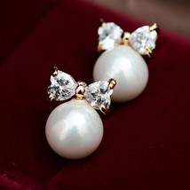 Taobao Love Bow Imitation Pearl Earrings Women&#39;s Short Temperamental Earrings - £7.89 GBP