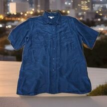 New York Studio 100%Silk Button Up Shirt Womans Size Large Navy Short Sl... - $20.79