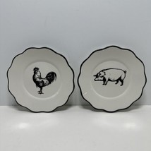 Two Harry and David Black and White Saucers Rooster and Pig - £14.90 GBP