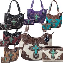 Western Turquoise Cross Laser Cut Conceal Carry Purse Country Handbag Wallet  - £21.54 GBP+