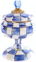 Mackenzie-Childs Enamel Curiosity Pot, Decorative Container, White Royal Check - $161.99