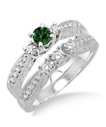 1.5 Carat Emerald &amp; Sim Diamond Antique Bridal set on 14k White Gold Finsih - €73,51 EUR